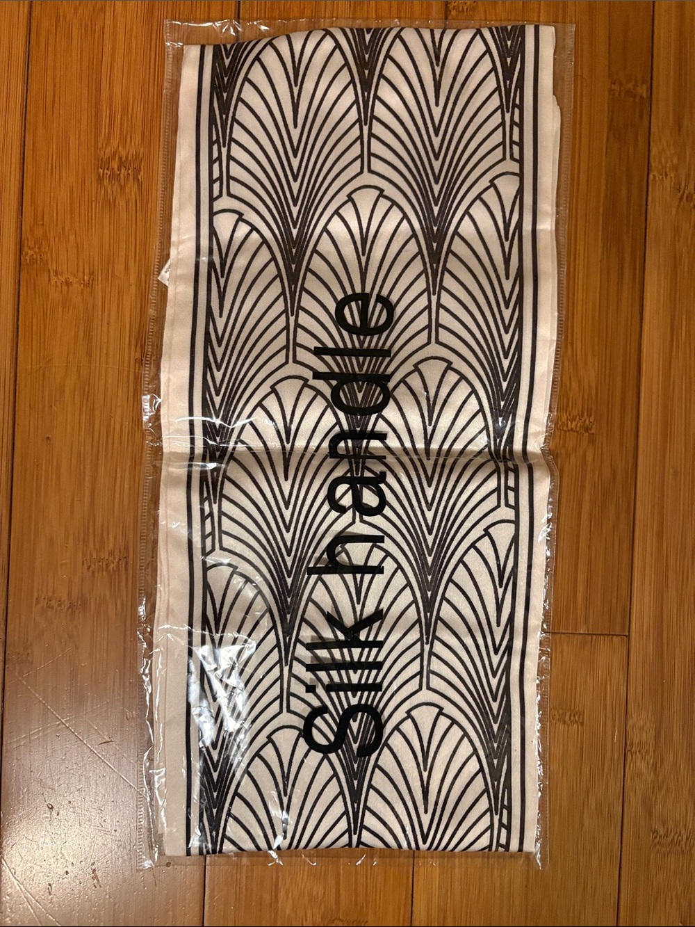 Silk Scarf with Black Art Deco Print by